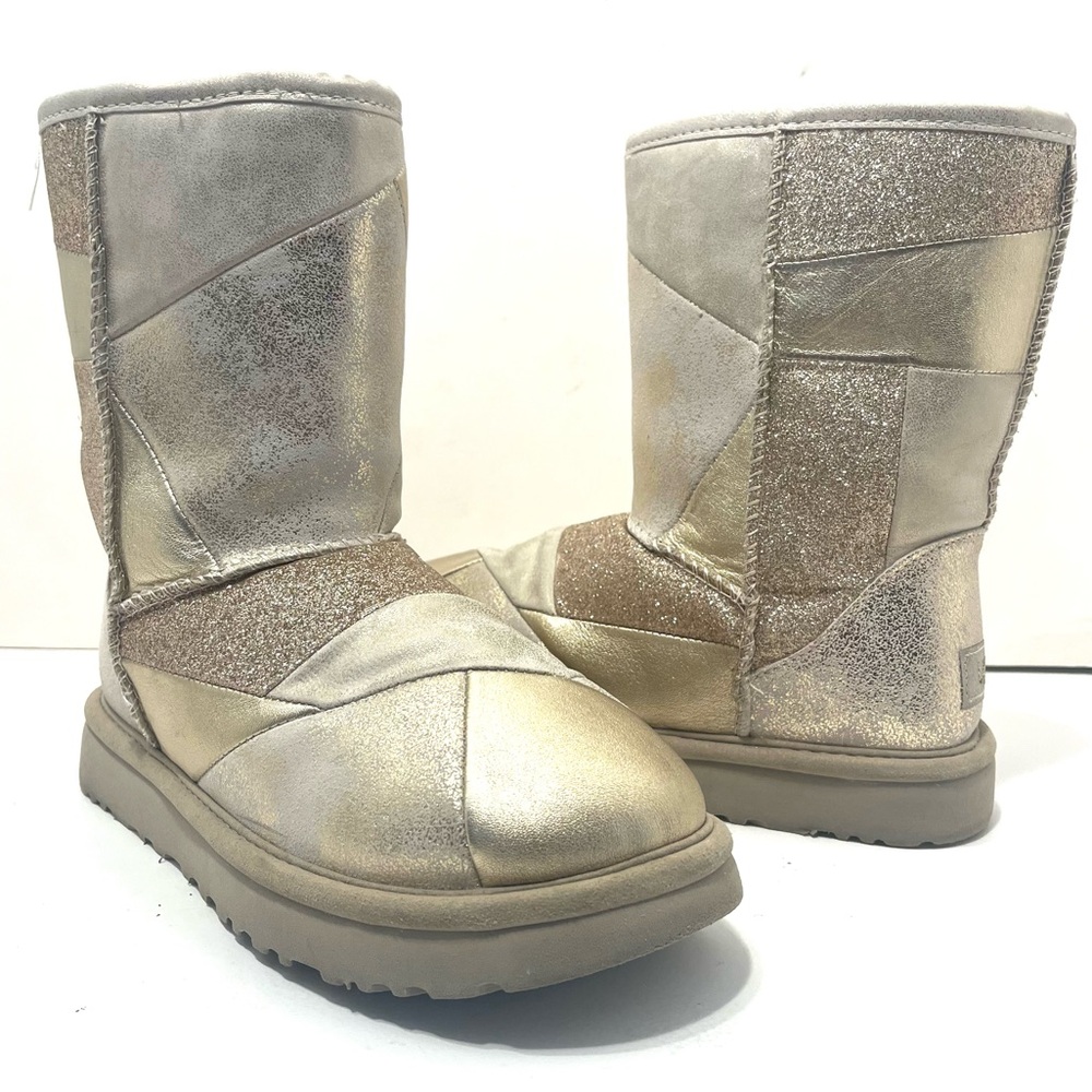 Ugg Classic Glitter Patchwork 1100054 W/Gold Sher… - image 1